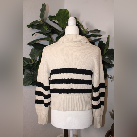 Joe's Black and Cream Striped Knit Collared Sweater - Size S - Picture 3 of 8
